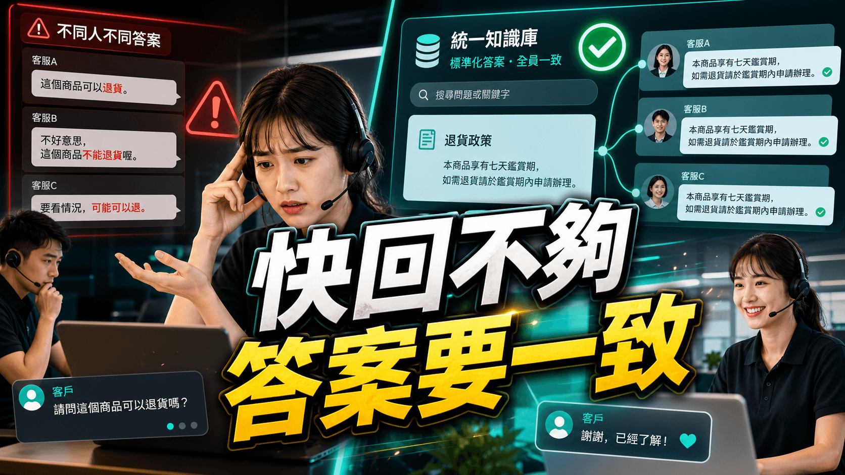 客服快速回覆但答案需要一致的模擬情境首圖