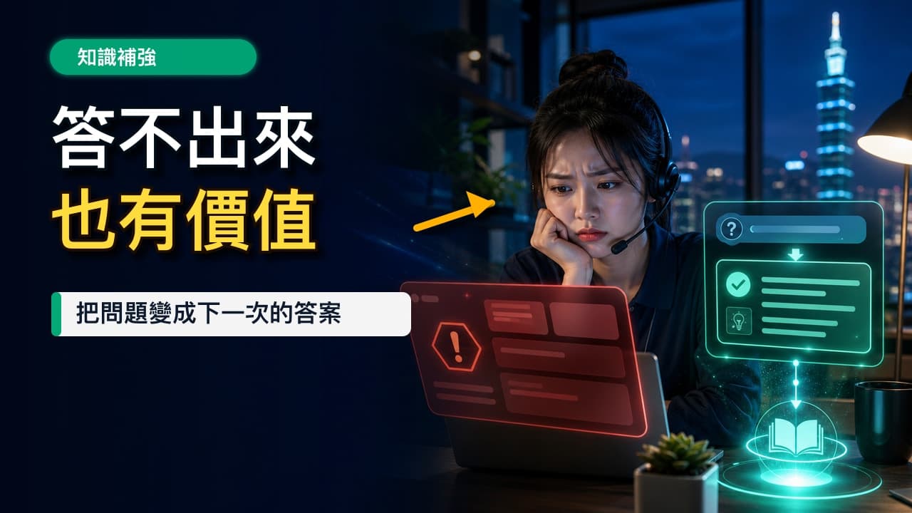 AI 客服答不出來時，把問題整理成下一次可回答知識的示意圖
