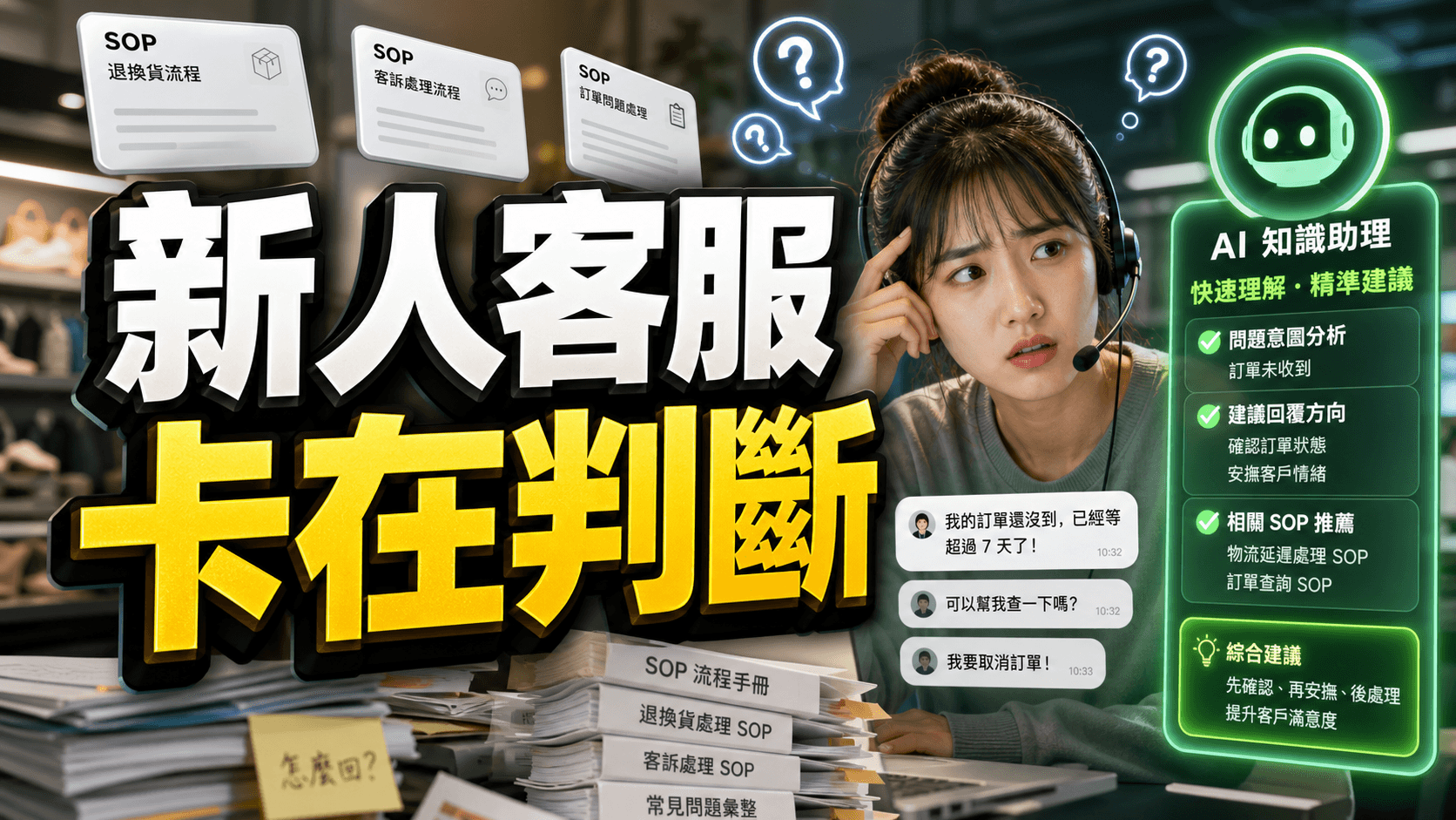 新人客服需要判斷與知識支援的模擬情境首圖
