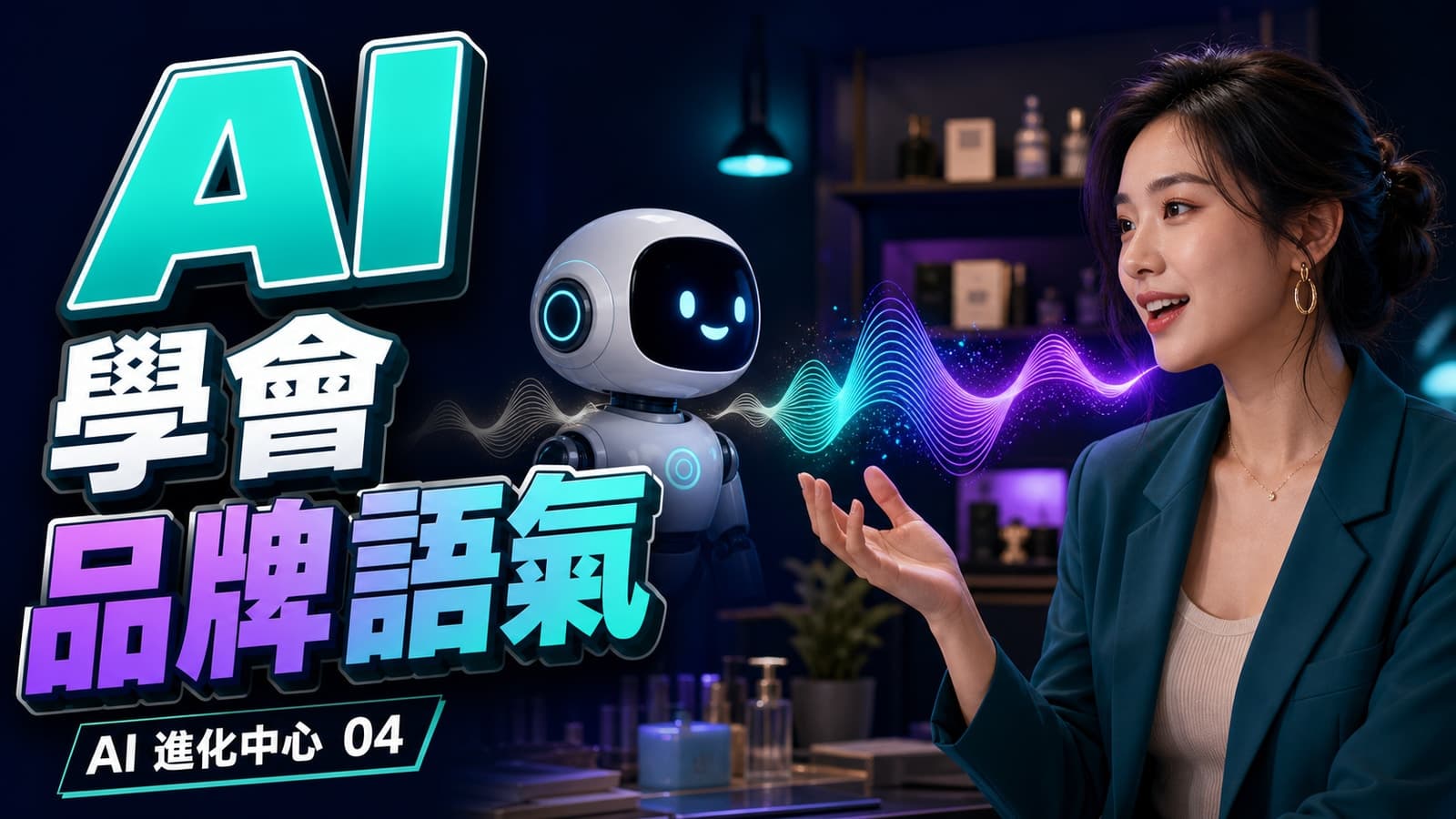 客服語氣與品牌風格學習示意圖，呈現 AI 從真人回覆中整理品牌說話方式。模擬情境／示意資料。