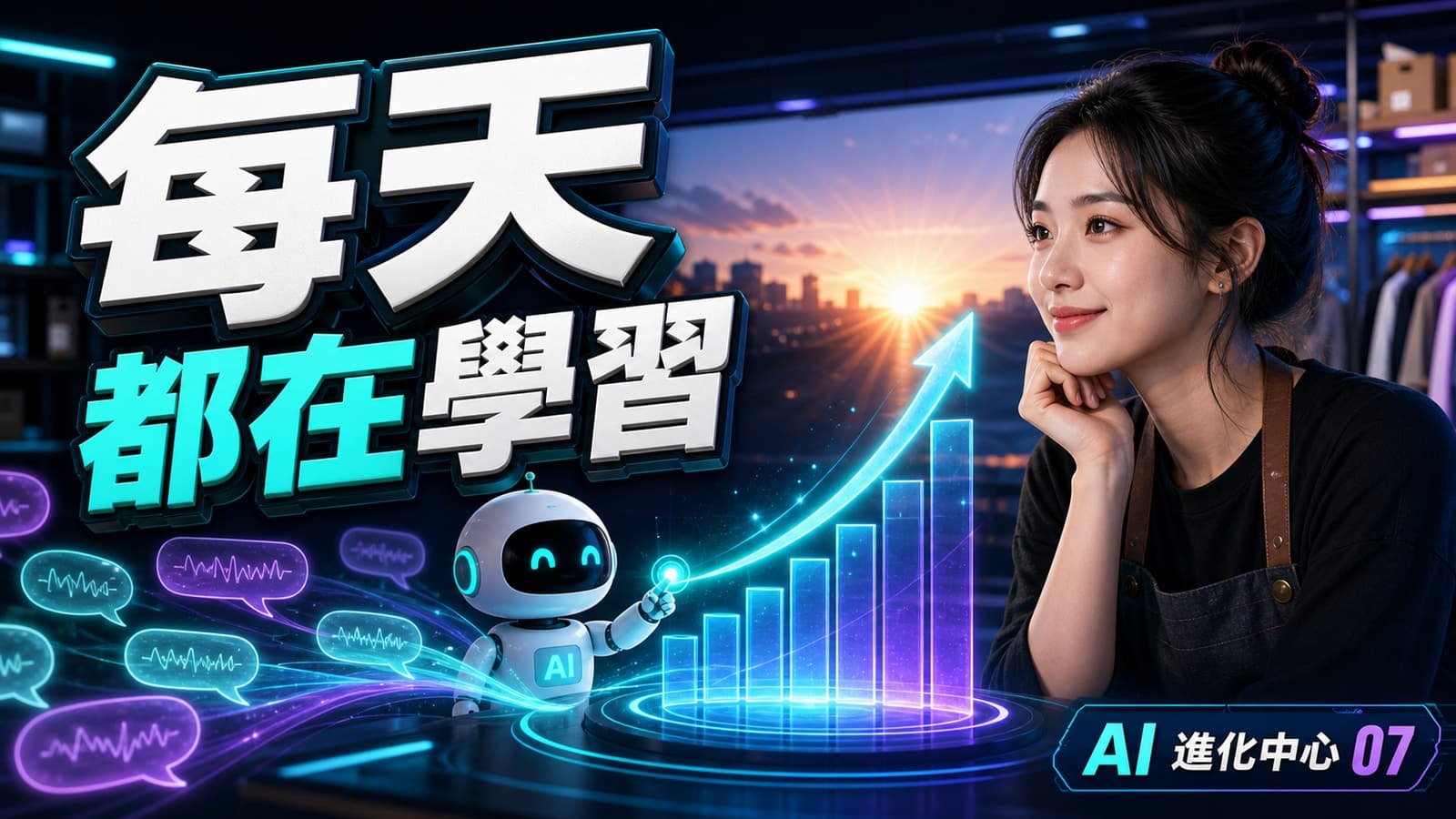 每日自動分析客服對話並更新知識庫的示意圖。模擬情境／示意資料。